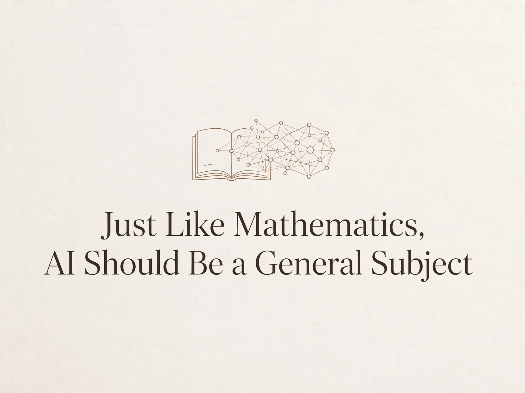 Clean, warm, minimal background with the inscription of the blog title and a book becoming AI